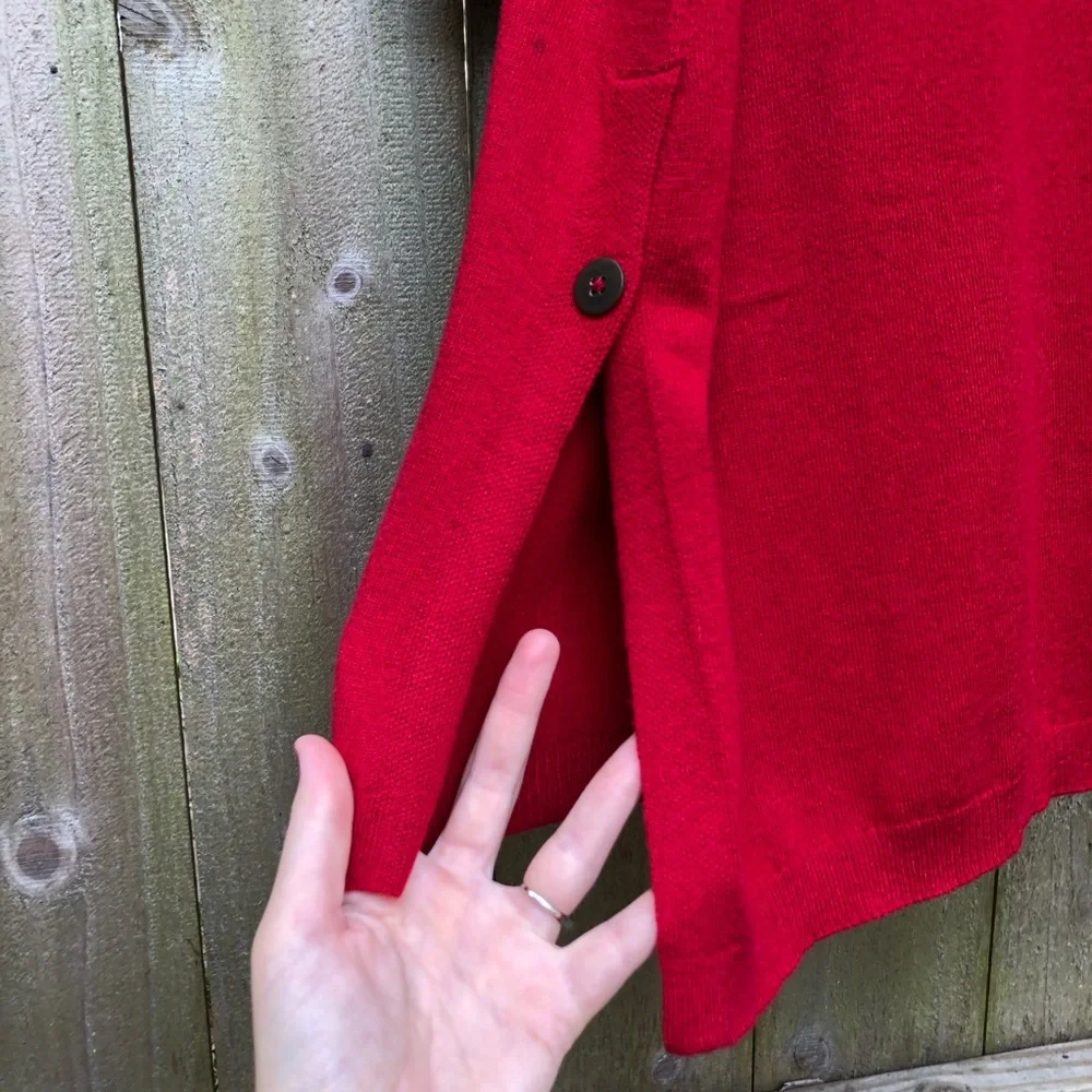 J. Jill Wool Blend Cardigan Size 2X Red Button Front Side Slits Patch Pockets - Picture 12 of 14